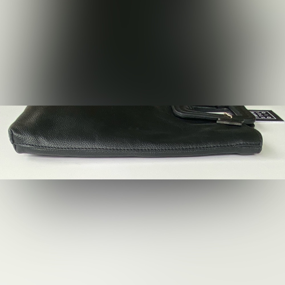 TMRW Studio Milo Black Leather Fold Over Clutch Crossbody Handbag - Picture 6 of 13